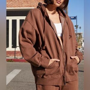 Brandy Melville Christy full zip sweatshirt hoodie oversized brown